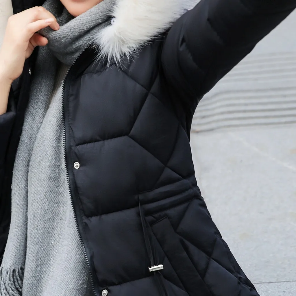 Модная теплая зимняя куртка для женщин с большим мехом, толстые тонкие женские зимние куртки, пальто с капюшоном, пуховые парки, Длинная Верхняя одежда FC
