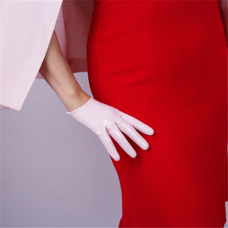 patent leather pink 16 см кожаные перчатки для сенсорного экрана ультракороткие кожаные перчатки из овчины, зеркальные Яркие Кожаные темно-коричневые кофейные женские PU102-16 - Цвет: patent leather pink