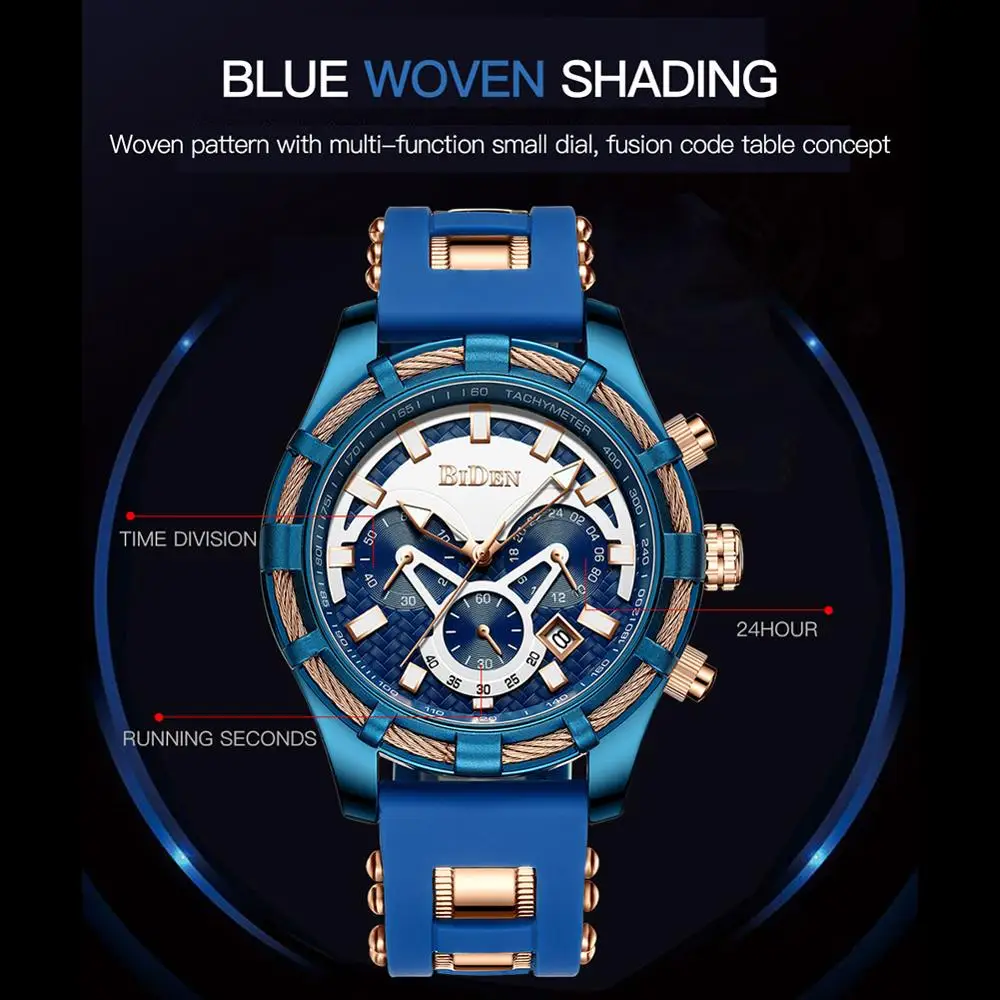 BIDEN Men's Fashion Analog Wristwatch Rubber Watch Band Minimalism Style Chronograph Watch BIDEN Men's Fashion Analog Wristwatch Rubber Watch Band Minimalism Style Chronograph Watch