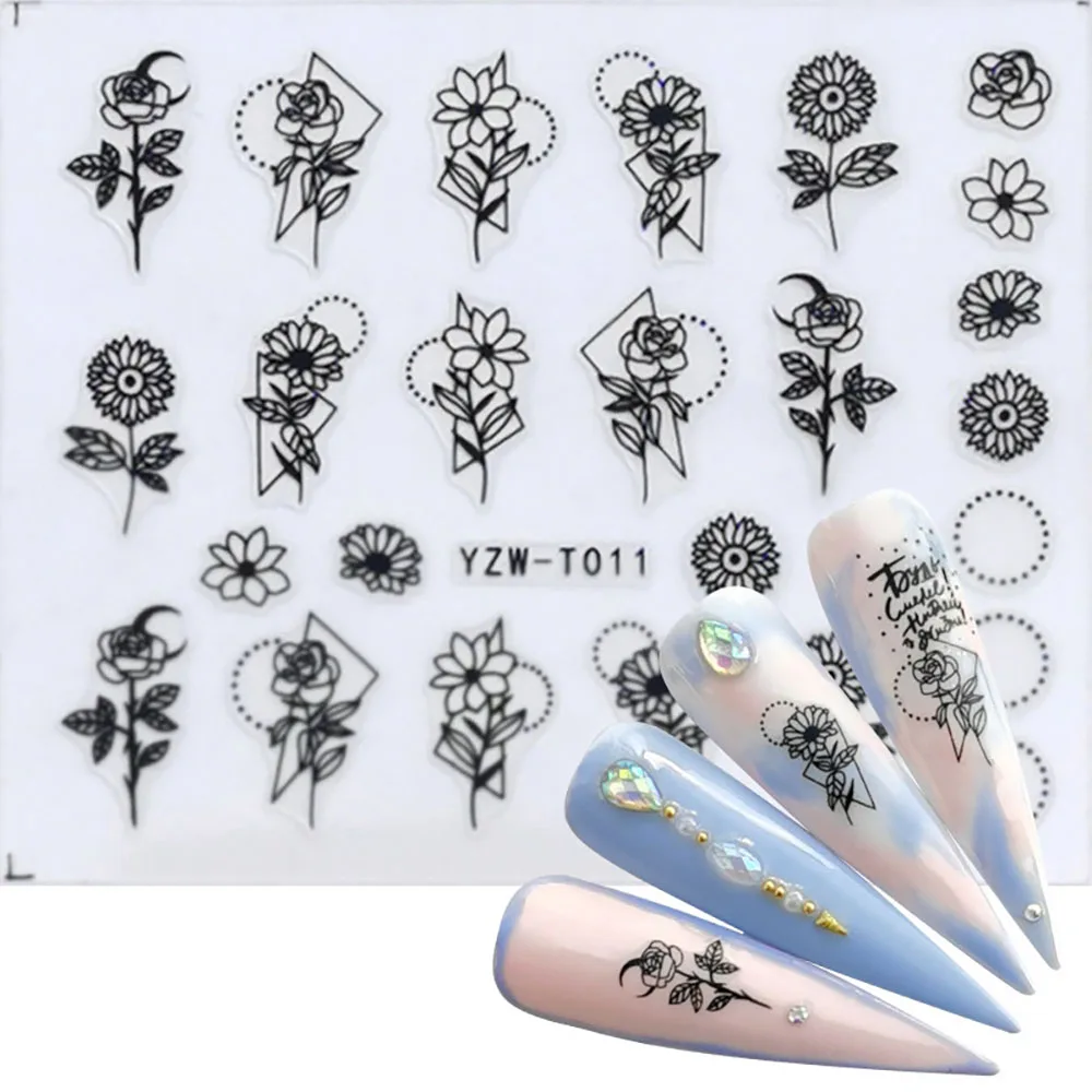 Nail Stickers for Manicure Nail Sticker Sliders For Nails Decal Self-adhesive Nails Figures Transfer Black DIY Accessories