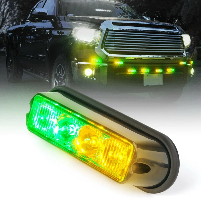 4 LED Emergency Warning Strobe Lights Grille Side Marker Green &amp Yellow |