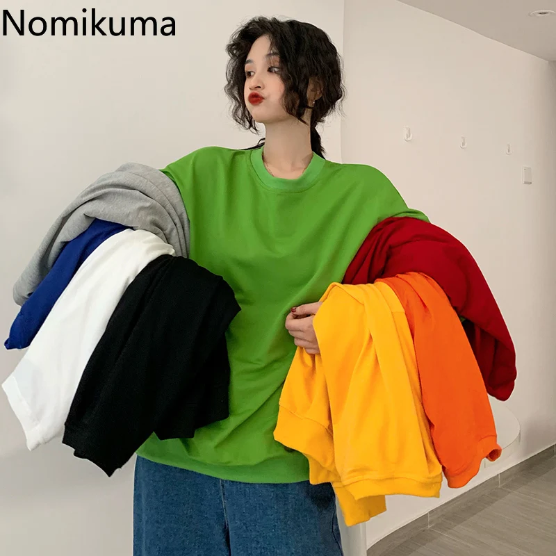 Свитшот Nomikuma ярких цветов с круглым вырезом и длинным рукавом футболка женские
