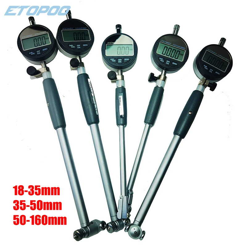 18 35 50 160mm อลูมิเนียมตัวบ่งชี้ดิจิตอล Bore Gauges ตัวบ่งชี้0.01มม.