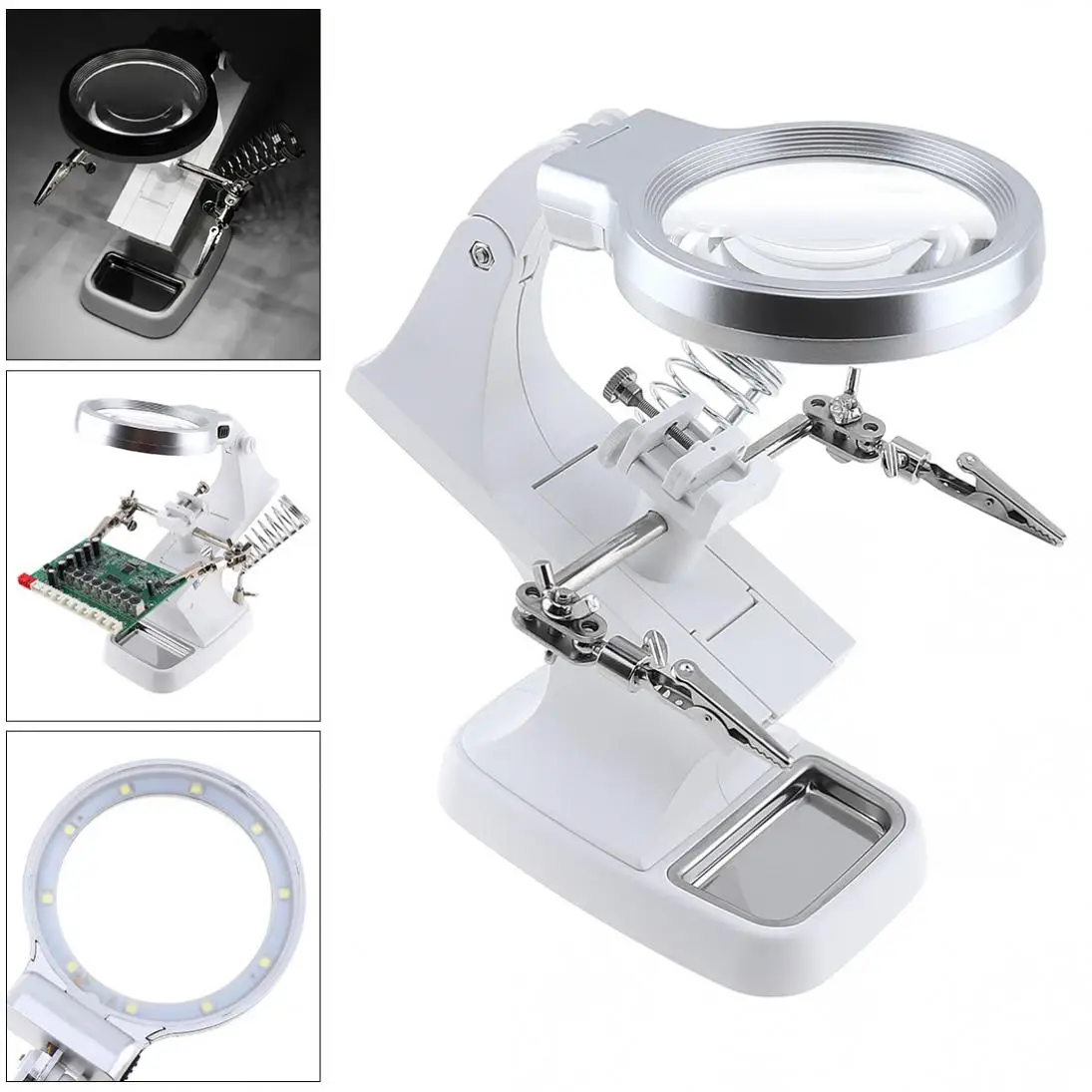 Welding magnifying glass Auxiliary Clip loupe Magnifier 3 In1 Hand Soldering Solder Iron Stand Holder Station