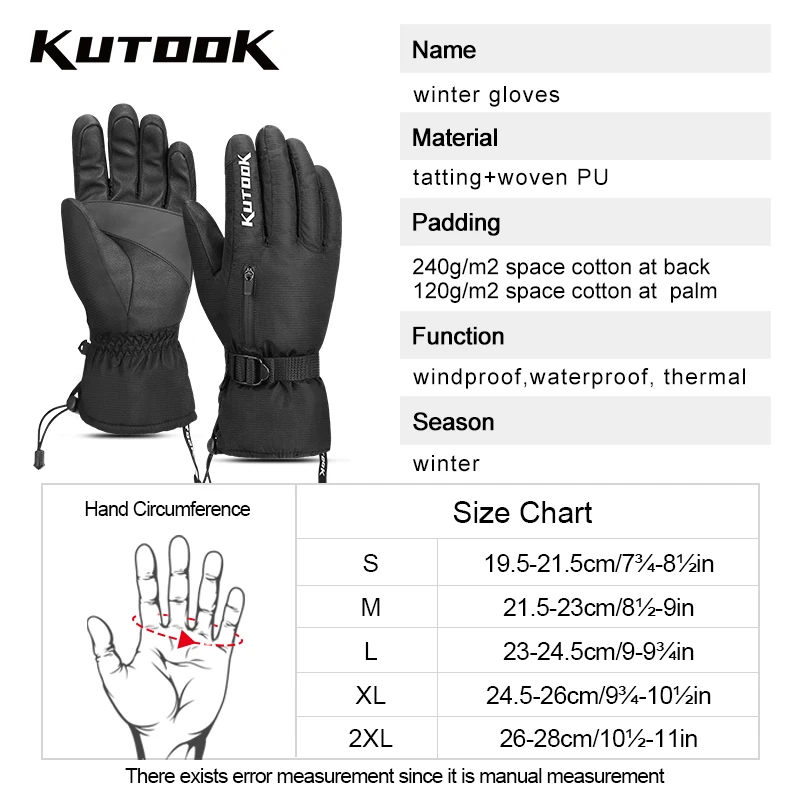 KUTOOK Thermal Winter Skiing Gloves Waterproof Windproof Glove Fist Protection Ski Snowboard for Men Women MTB Snowmobile Gloves 6