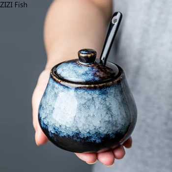 

Airtight Jar Spice Containers Bottle Condiment Salt Pepper Seasoning Storage Bottle Spice Jars Pot with Spoon Lid