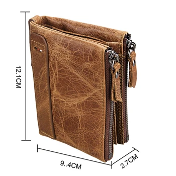 

Men's Wallet Short Credit Card Holder Double Zipper Leather Wallet Retro Short Bag Women's Coin Purse