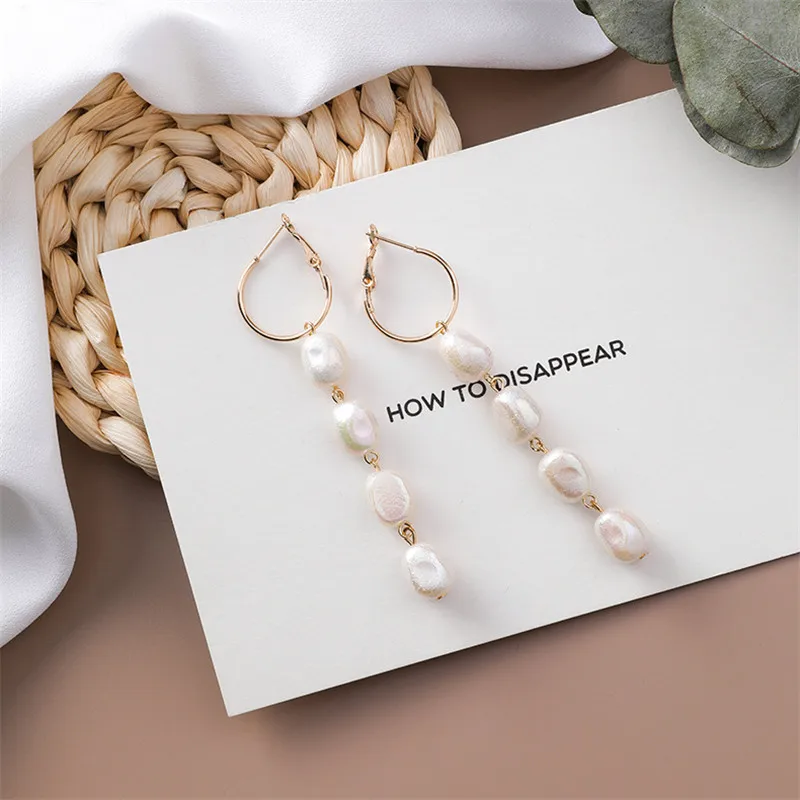 Trendy Simulated Pearl Asymmetric Earrings For Women Fashion Geometric Dangle Earrings Irregular Pendientes Jewelry Gift