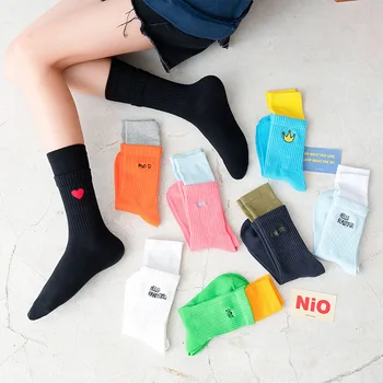 

Patchwork Long Socks Women Cotton Letter Woman Sock Happy Candy Colors Standard Sox High Quality Ladies Spring Trendy Lady Meias