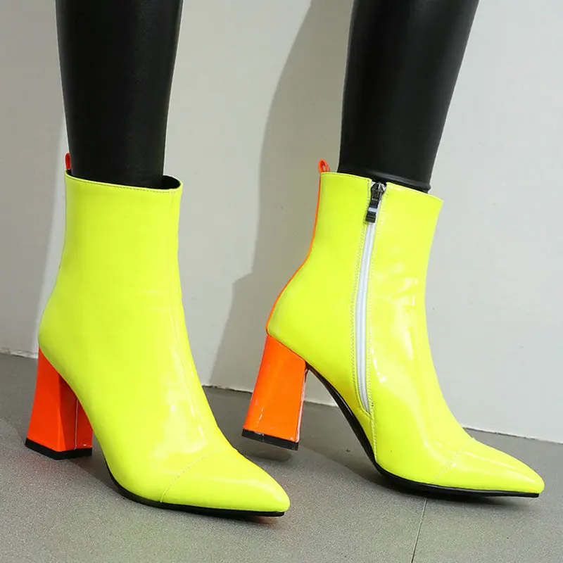 BM Yellow neon high heel boots from Jaylin - KeeShoes