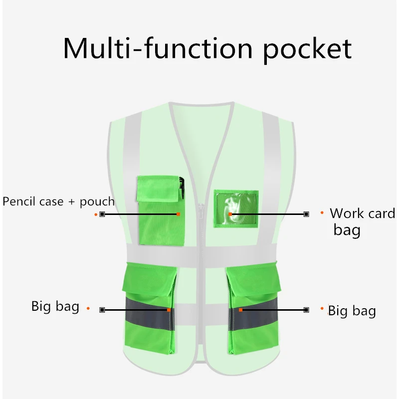 Unisex High Visibility Reflective Safety Vest Traffic Warning Waistcoat Construction Protect Clothing Sanitation Utility Workwea