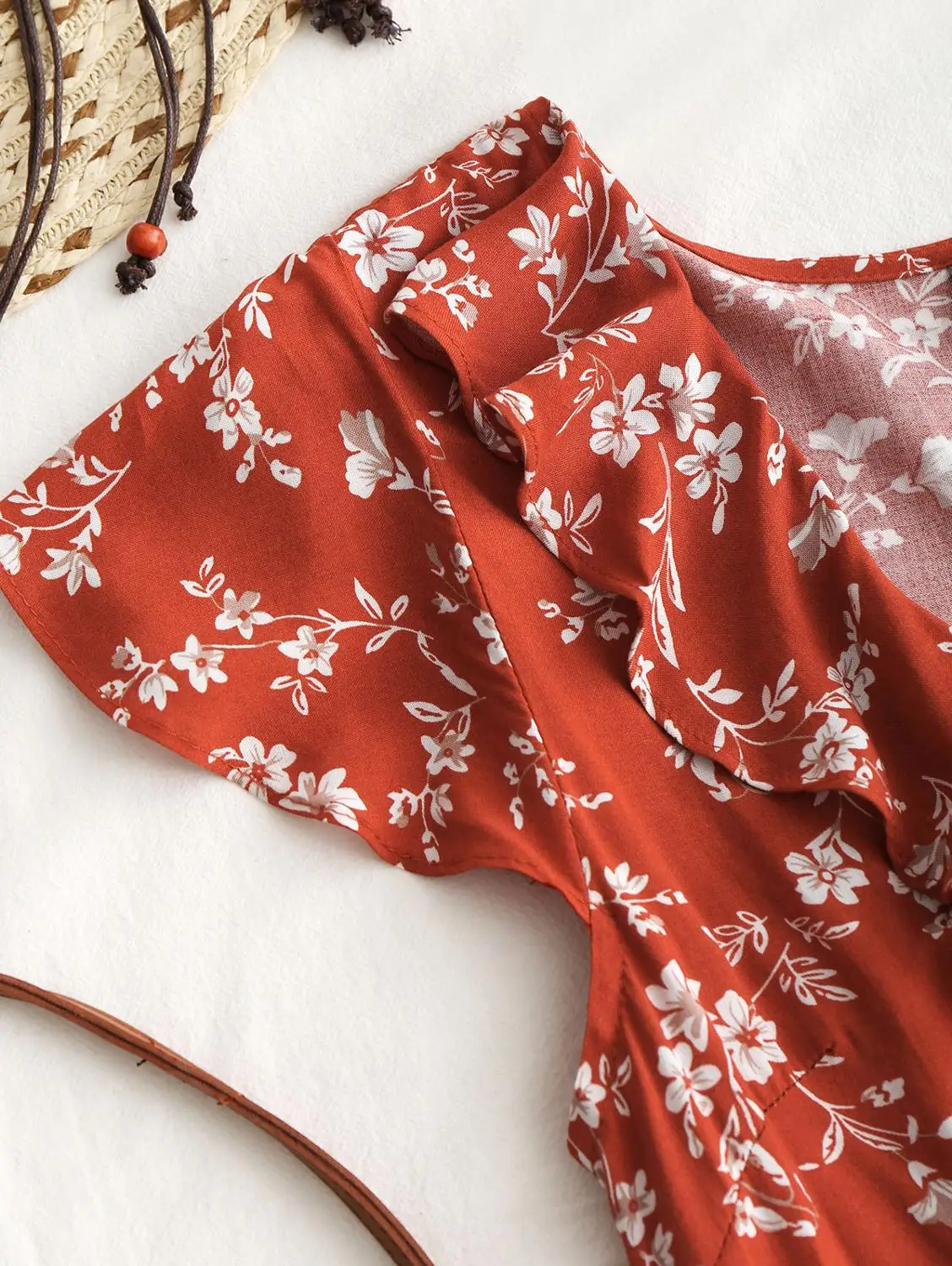 ZAFUL Платье с оборками цветочным принтом Женщины Boho Летнее платье V образным