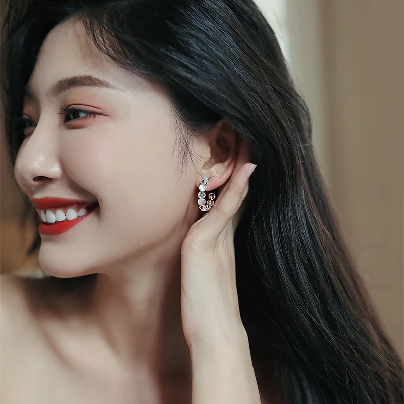 New Women’s Luxury Opals Hoop Earrings In 2021 Korean Fashion Jewelry Party Girls Temperament Accessories Unusual Earrings