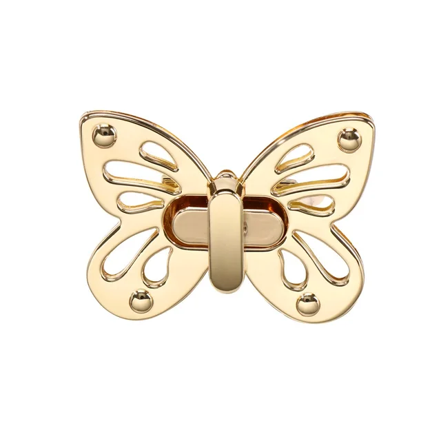 New Fashion Retro Bee Clasp Turn Lock Switch Spring Lock Metal Hardware For Diy Accessories For Handbag Shoulder Bag Purse Gold-Butterfly