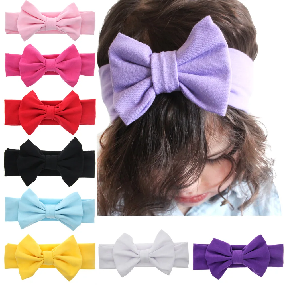 

1PCS New Braid Nylon Bow Headbands Knit Solid Wide Nylon Headbands Turban Baby Girls Head Wrap Hair Accessories 11 colors