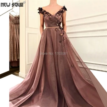 

Newest Couture Dubai Flower Evening Dresses Custom Made 2020 Long Off the Shoulder Prom Dress For Saudi Arabia Robe De Soiree