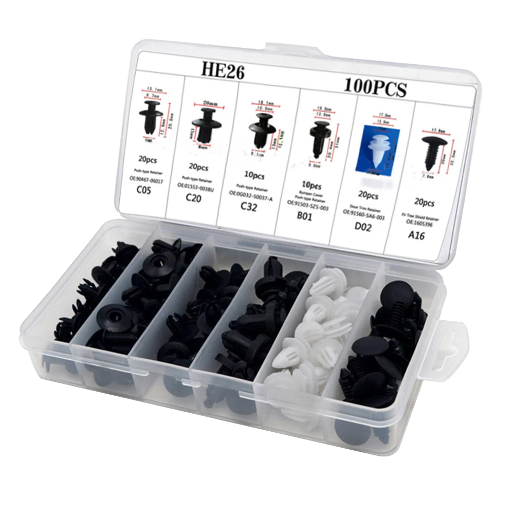 100x Car Push Pin Rivet Clip Great Black&White Door Panel Retainer Fastener Kit