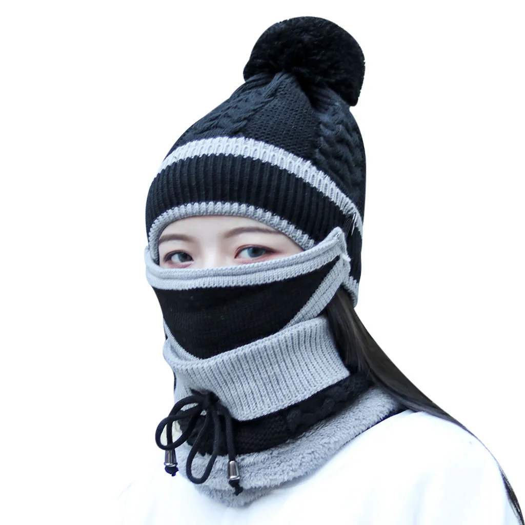 Womail Fashion, зимняя шапка, вязаная, Для женщин мaльчикoв сплошные плотные осень-зима шляпа Для женщин из трех предметов, с защитой от ветра Повседневное Шапки для женщины