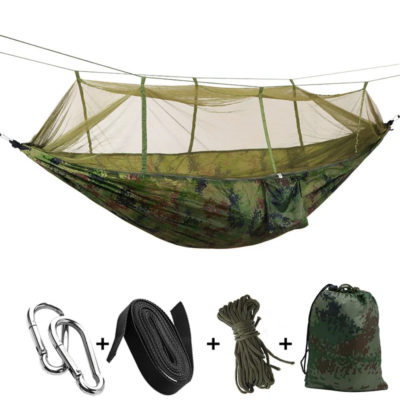 

Outdoor Double Parachute Cloth Hammock with Mosquito Net Camping Digital Camouflage Dark Green 2.6X1.4