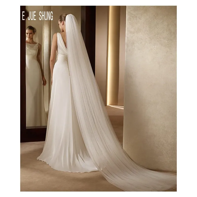 

E JUE SHUNG Bridal Veils Long Cut Edge Tulle Bride Wedding Veils White Ivory Simple One Layer Veu de noiva Wedding Accessories