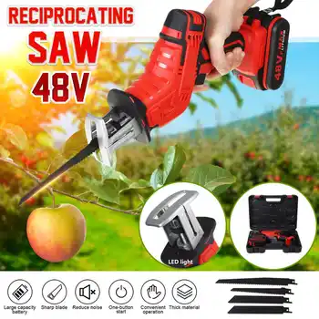 

Doersupp 48V Cordless Reciprocating Saw +4 Saw blades Metal Cutting Wood Tool Portable Woodworking Cutters With 1/2 Battery