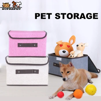 

SUPREPET Pet Dog Accessories Pet Toys Food Storage Boxes with Lids Foldable Polyester Fabric Clear Dog Cat Storage Baskets