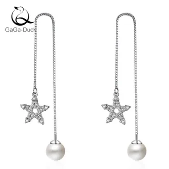 

Accessories Pentagram Crystal Female 925 Sterling Silver Fashion Jewelry Not Allergic Temperament Pearl Dangle Earrings E383
