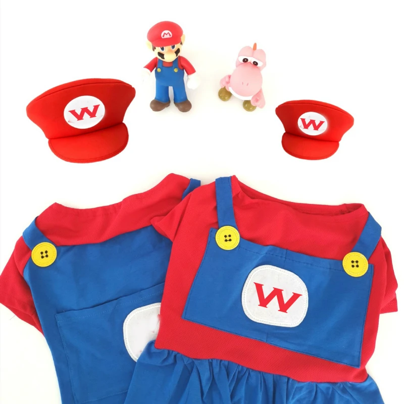 夏犬服ペットスーパーマリオスーツ帽子セットパーティーイブニング衣装クリスマス猫服小大犬用品 G28 Jumpsuits Rompers Aliexpress