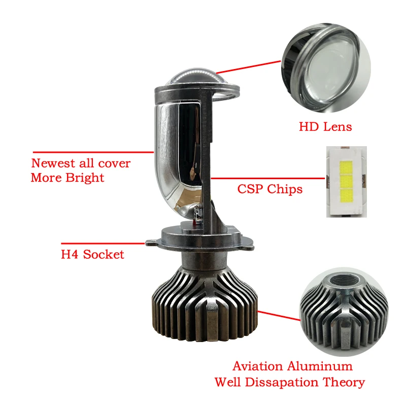 2 шт. лампы H4 светодиодный мини проектор с объективом автомобильной Светодиодный лампа светодиодный Conversion Kit Hi/короче спереди и длиннее сзади) луч фары 12 V/24 V 5500K белый LHD RHD