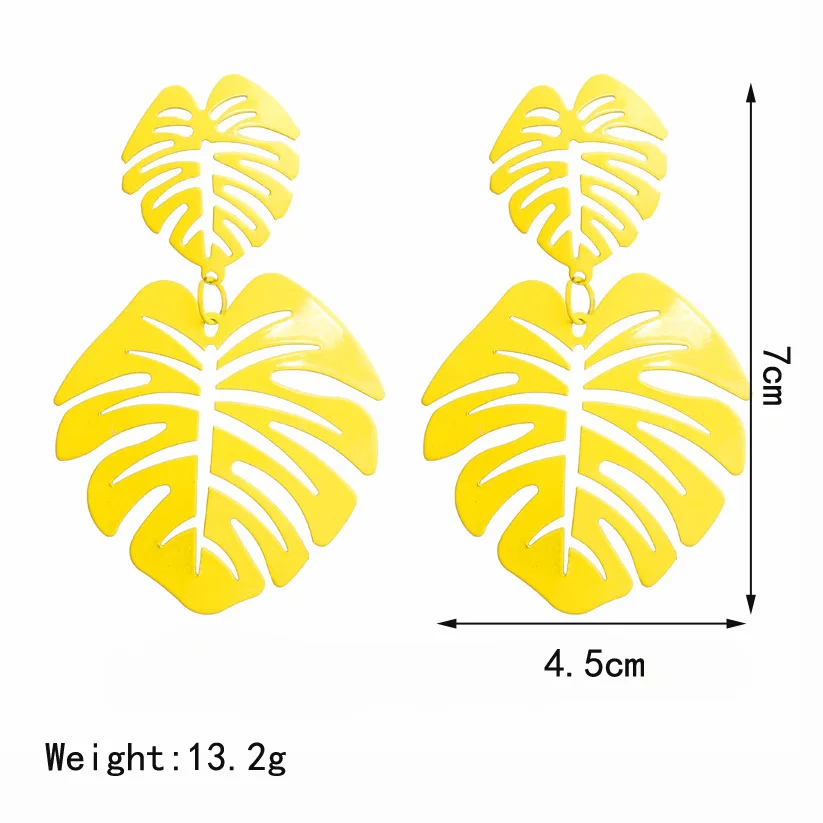 Массивные серьги-капли в виде большого листа для женщин, Модные Винтажные геометрические длинные полые металлические серьги желтого и зеленого цвета, ювелирные изделия
