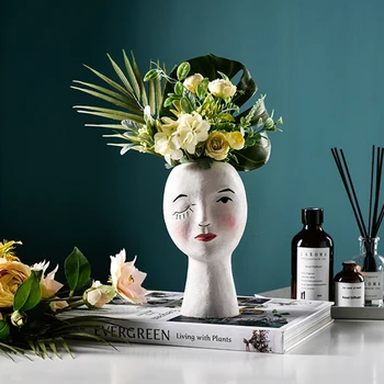 

Human Face Vase Decoration Big Eyes Doll Resin Flowerpot Figure Sculpture Crafts Storage Container Flower Arrangement Container