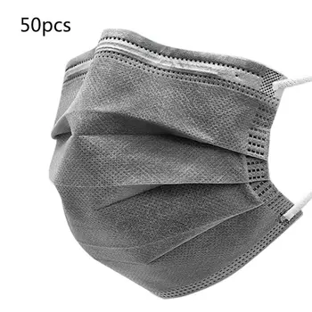 

50Pcs 4-ply Disposable Mouth Mask Activated Carbon Melt-Blown Non-Woven Earloop Face Mask