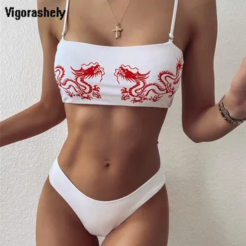

Vigorashely Chinese Dragon Print Swimwear Women Sexy Bandeau Bikini 2020 Swimsuit Female Brazilian Bikini Set Bathing Suit Swim
