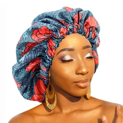 New African Pattern Print Bonnet Women Day Night Sleep Cap Double Layer Satin Turban Extra Large Head Wear Ladies Head wrap Hat