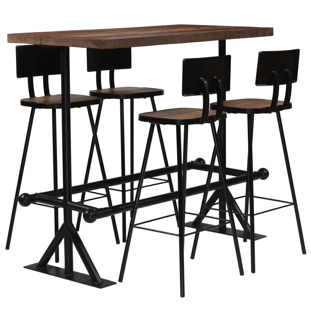 

Retro Solid Wood Dining Room Sets 5 Pcs Bar Table and Stools for Kitchen Furniture Simple Elegant Chairs with Steel Legs Durable