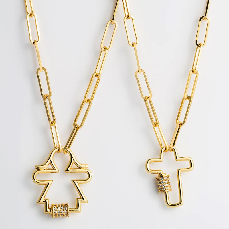 

2PCS Stylish Exquisite Clavicle Chain punk style cross pendant necklace lady Brass micro-zircon