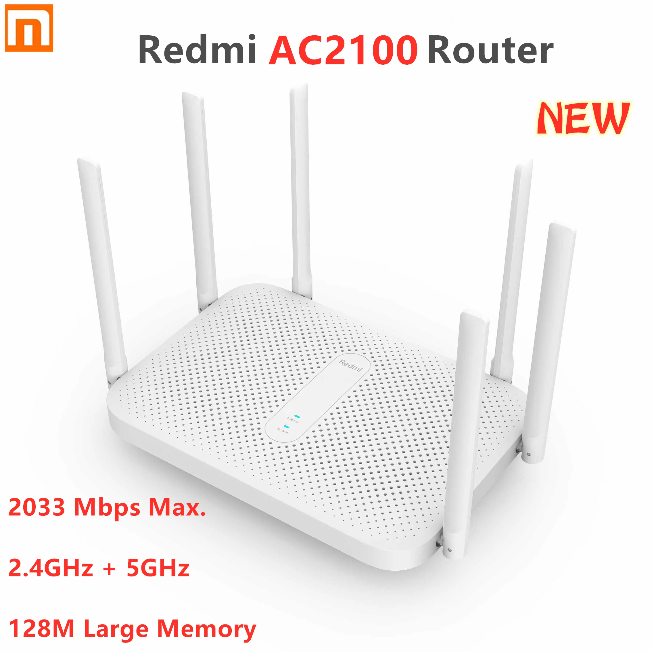  Оригинальный роутер Xiaomi Redmi AC2100 Gigabit 2,4 ГГц 5,0 ГГц, двухдиапазонный беспроводной роутер 2033 Мбит/с, Wi Fi ретранслятор, 6 антенн с высоким коэ…