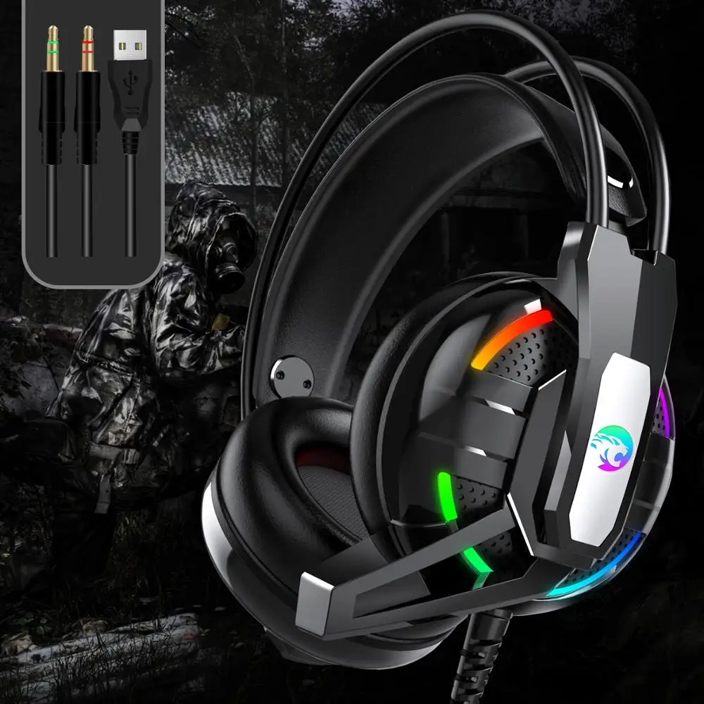 Wired Headphones PC E Sports Competit 3 5mm PS4 Gaming Headset Bass Stereo Surround Sound HD Microphone Overear Laptop Phone