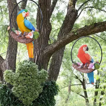 

2 Pcs Simulation Resin Parrot Home Decoration Handicrafts Creative Animal Model Garden and Wedding Decoration Gift