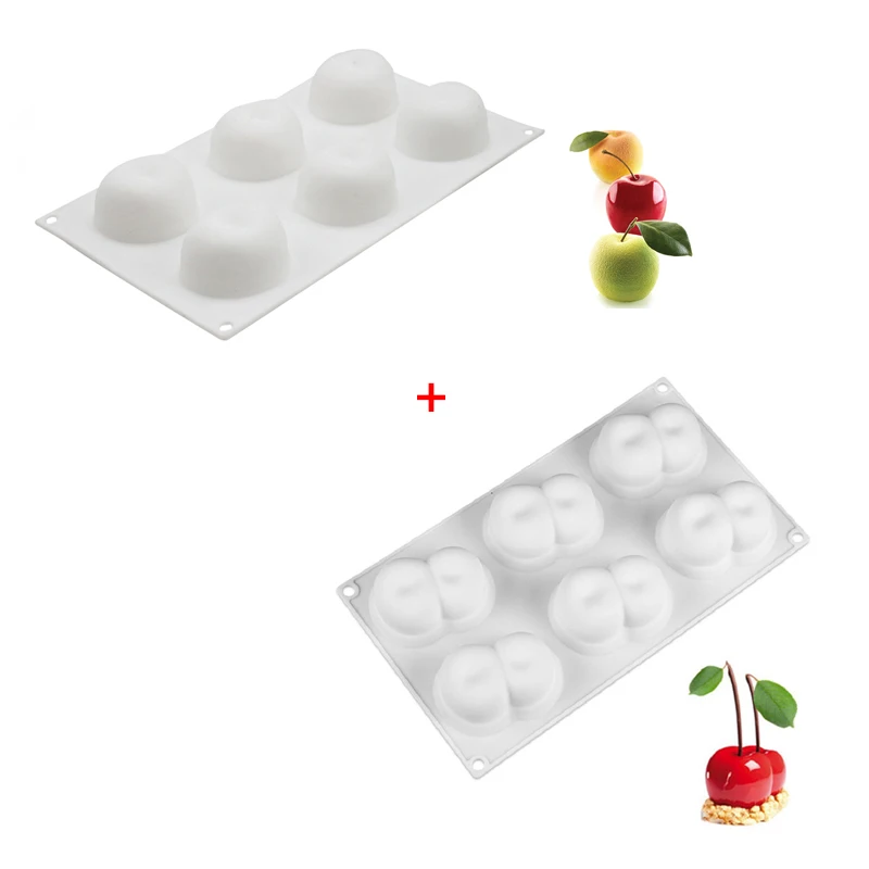 Apple and Cherry Силиконовая форма для торта в форме фруктов, 3D форма для выпечки, шоколадная выпечка, кексы, противень для выпечки фруктов, яблок, лимона, груши, вишни, Мусса - Цвет: Apple and Cherry