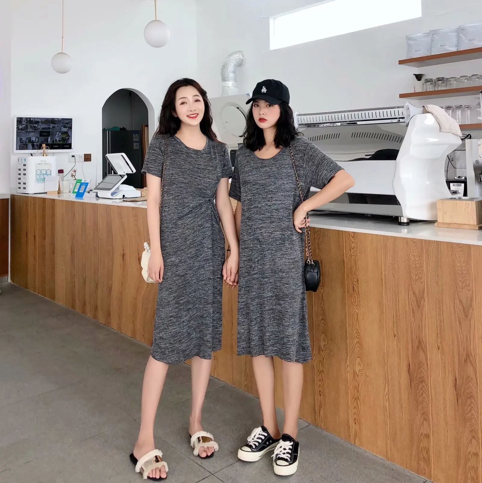 

F0501-Korean-style WOMEN'S Wear 2019 Summer New Style Two Front Knot after Knot Short-sleeve Dress