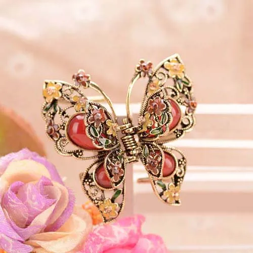 butterfly yellow Morkopela Винтаж коготь для волос металлическая бабочка цветок заколка для волос аксессуары для женщин Банкетный коготь для волос краб украшения для волос со стразами - Окраска металла: butterfly yellow