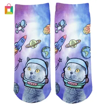 

3D printing cartoon kitten socks men and women creative colorful multi cat face ladies medium tube multi style socks Glittery