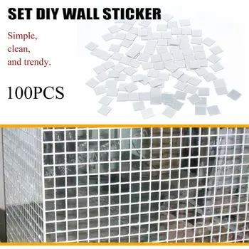 100 Pieces DIY Wall Sticker Small Square Glass Mirror Tile Popular 3D Decal Mosaic House Home