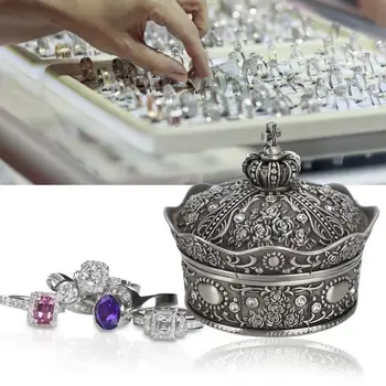 

Retro Desktop Crown Jewelry Organizer Earrings Rings Necklace Storage Box Container European Zinc Alloy Jewelry Case Display j