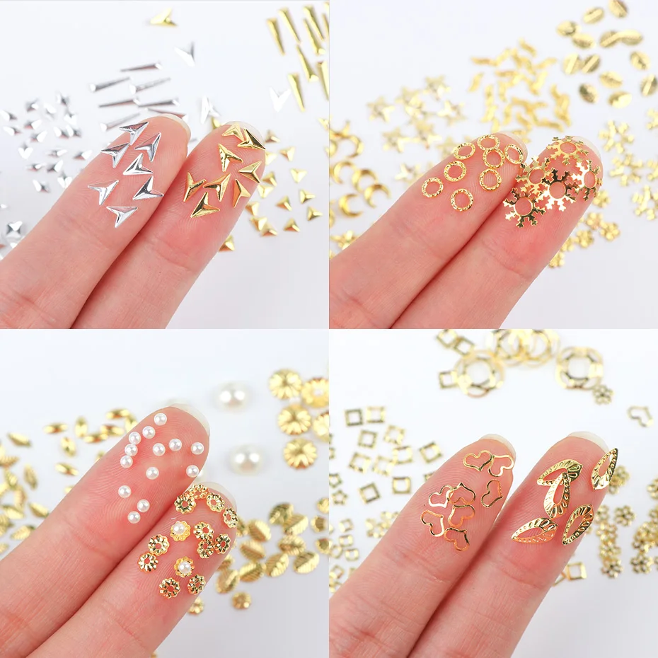 1 Wheel Gold Silver Hollow Nail Decorations Jewelry Mixed Design Metal Rivets Irregular Studs Strass Manicure Accessories 4