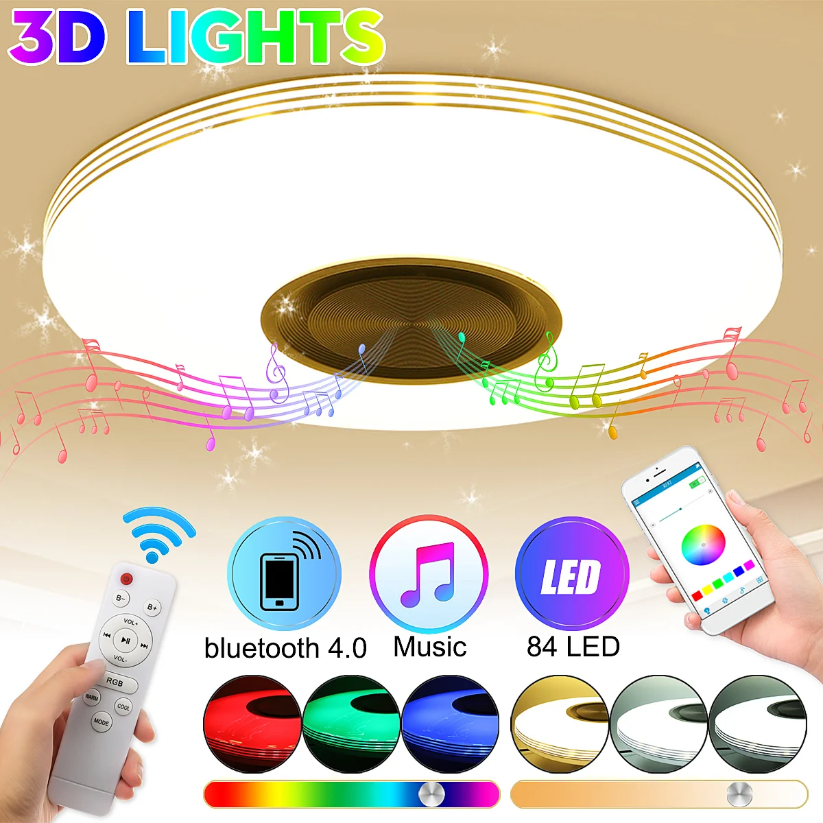 

Smart 80W Music LED ceiling Lights RGB Dimmable APP Remote control Modern bluetooth light bedroom lamps ceiling lamp New