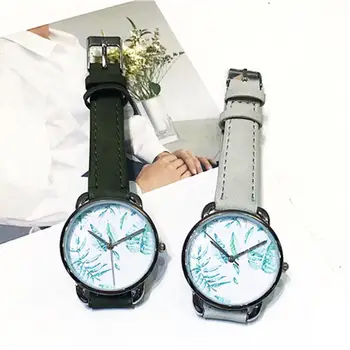 

Top Brand Luxury Women Watch Fashion Simple Leaf Print Round Dial Faux Leather Band Analog Quartz Wrist Watch relojes para mujer