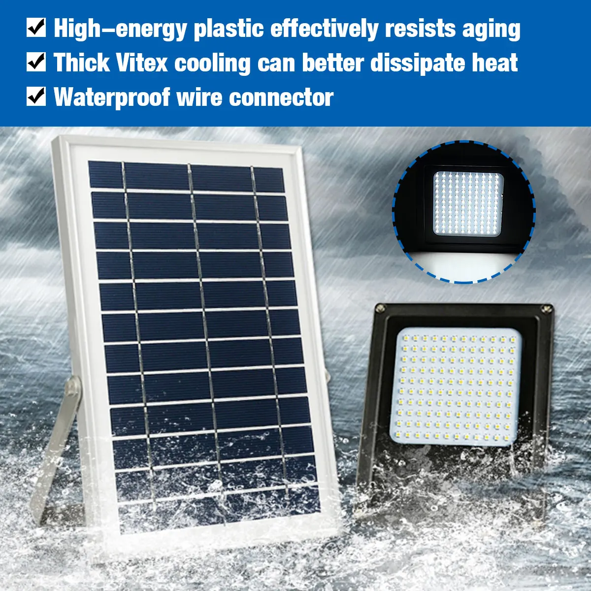 

120 LED IP65 Solar Flood Light with Solar Panel Light Control Light Spotlight Wall Lamps Outdoor Emergency Lighting