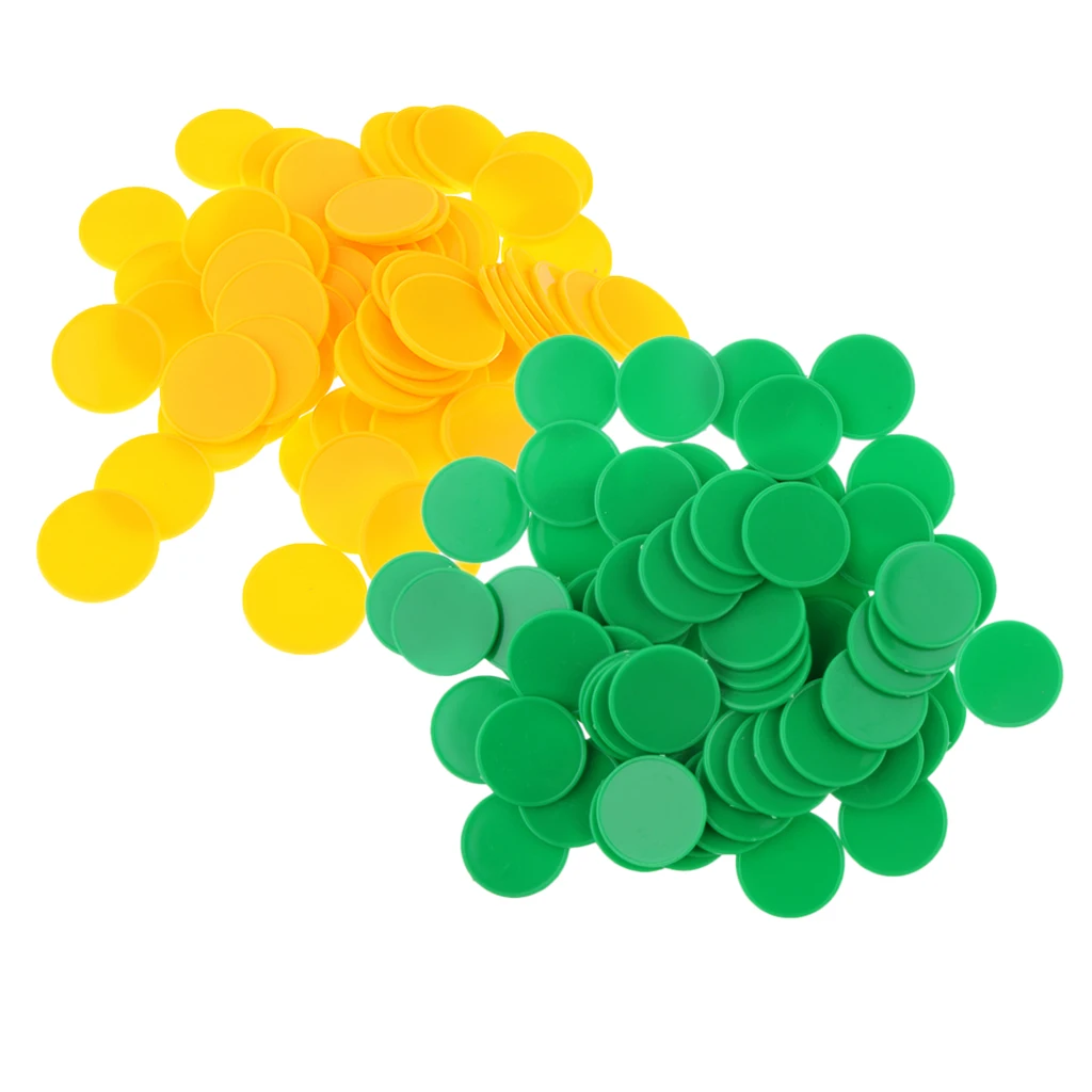 Портативный 2 набора/200 шт желтый+ зеленый пластиковые маркеры бинго Жетоны для детей развивающие игрушки подсчета мастерство 0,98x0,07 дюймов